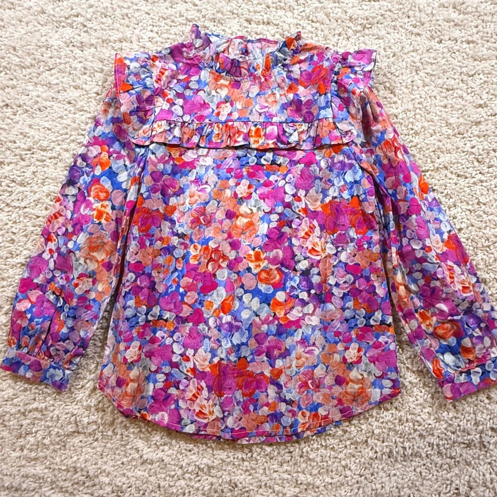 Mint‎ Julep Boutique Girls Floral Watercolor Ruffle Top S 7-8 Colorful Artsy